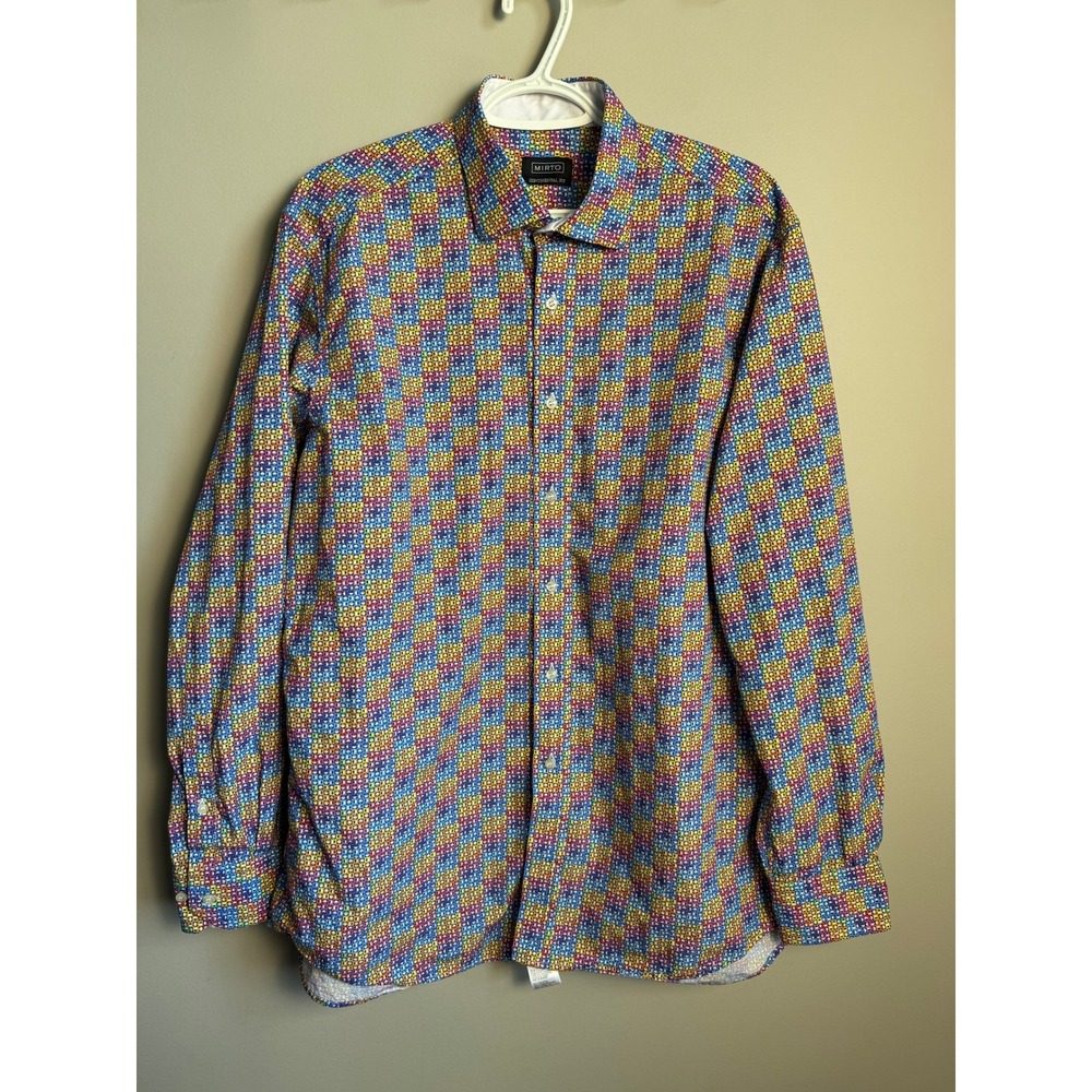 Mirto Continental Fit Geometric Dot Button Up Shirt L Rainbow Maximalist Artsy